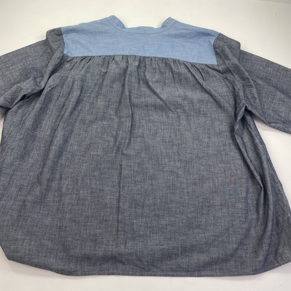 Lands End Top Womens 2XL Cotton Poplin Peasant Dark Indigo Chambray Shirt - Picture 6 of 9